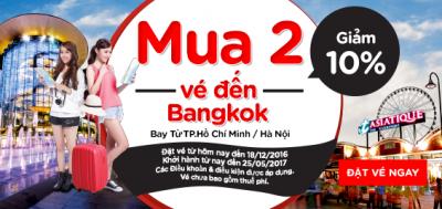 AirAsia khuyến mãi mua 2 vé đi Bangkok được giảm 10%